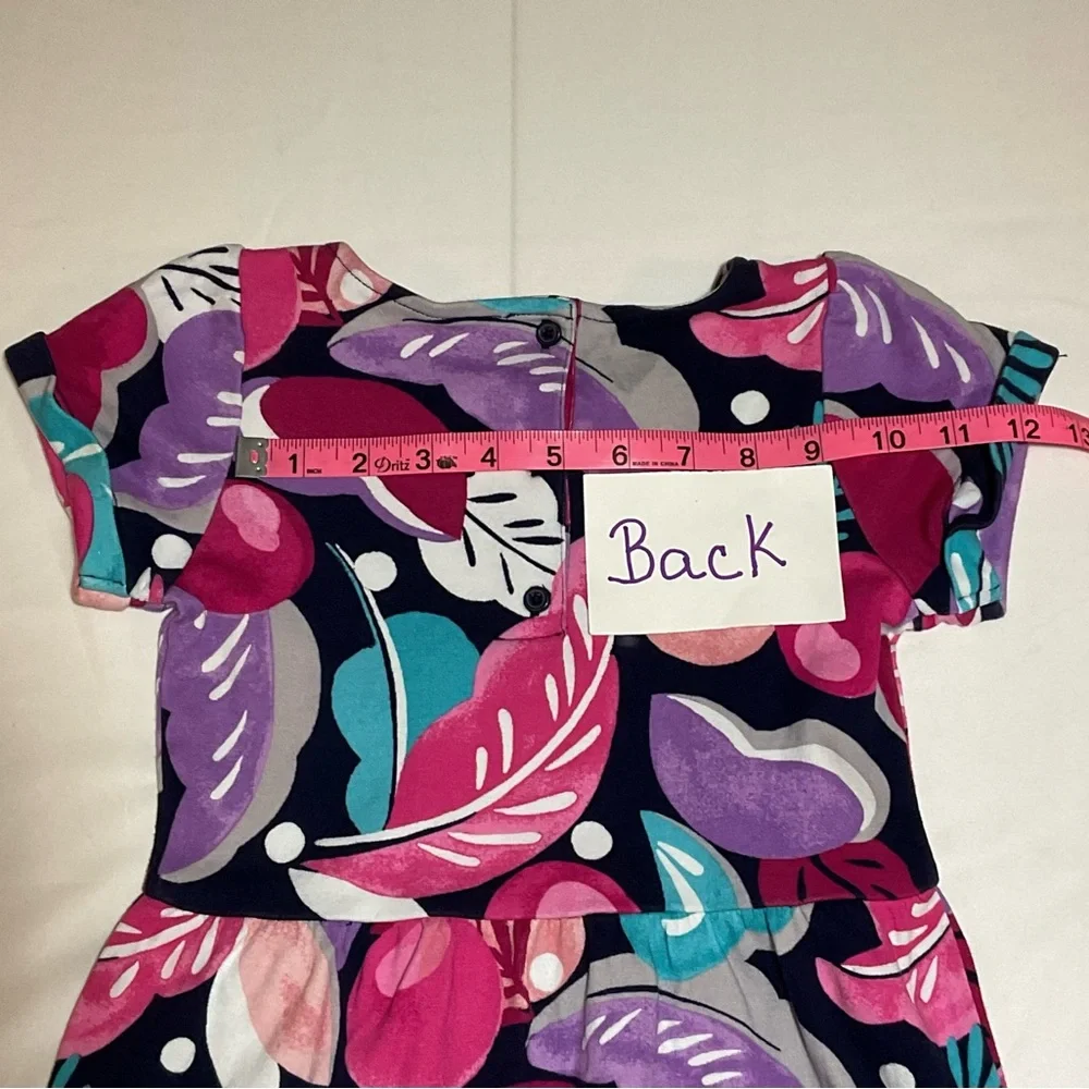 Gymboree Girls Size 5 Blue Pink Floral Print Short Sleeve Skater Dress